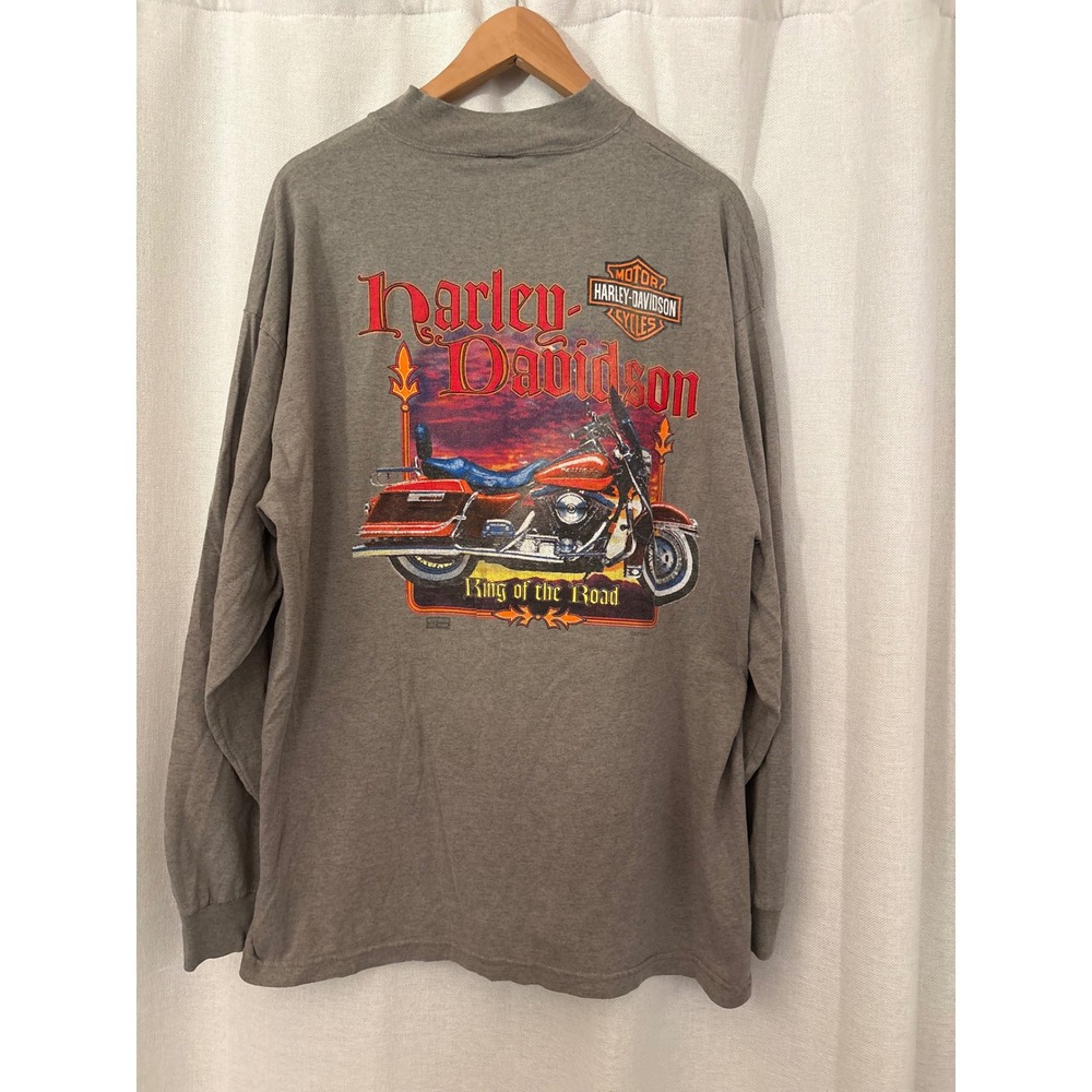 Vintage 1996 Harley Davidson King of the Road Long Sleeve Shirt Gray XL Neck - Picture 2 of 6